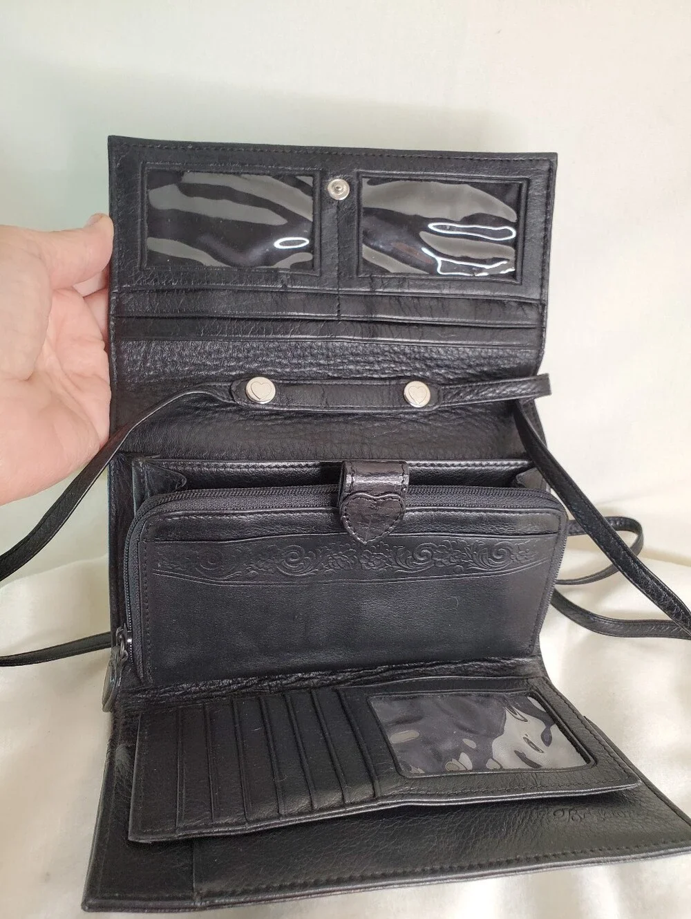 Brighton Black Croc Embossed Crossbody Bag with Heart Detail